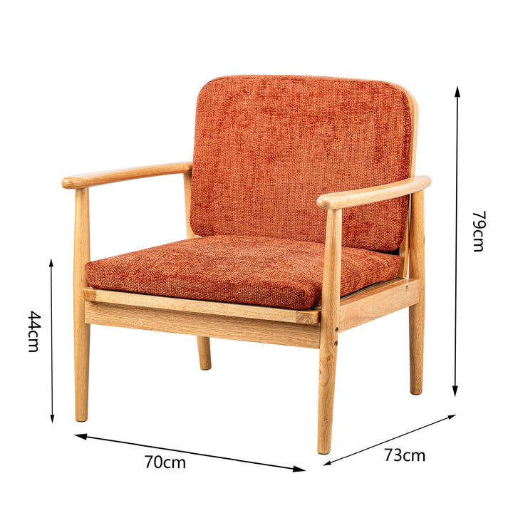 Fauteuil de salon en bois massif et tissu terracotta