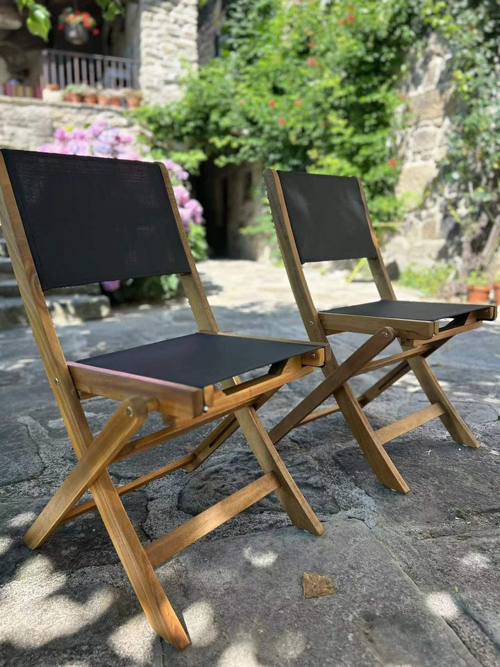 Lot de 2 chaises de jardin en acacia et textilene