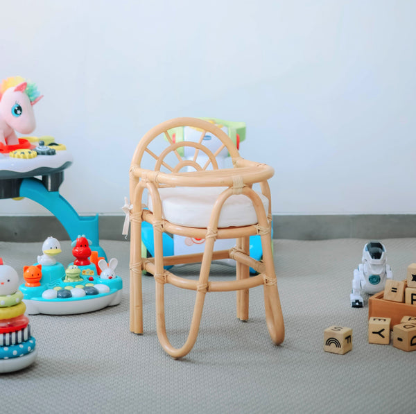 SORONG Natural Rattan and Beige Fabric Kids Sofa