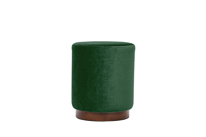 Pouf en velours vert et base en bois