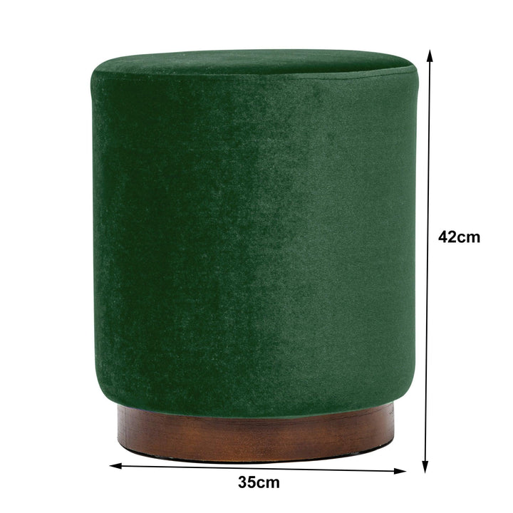 Pouf en velours vert et base en bois