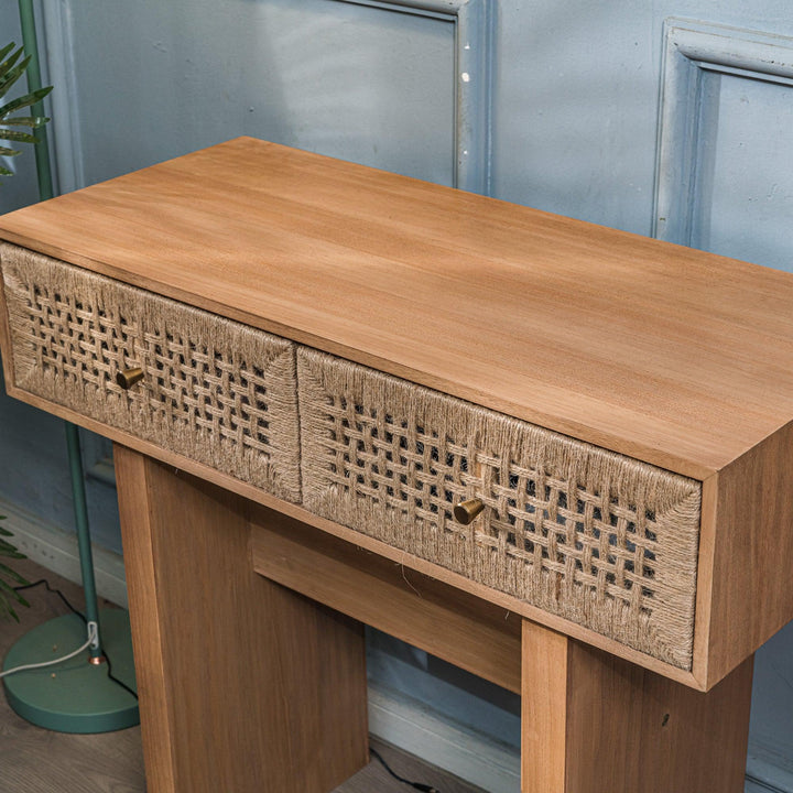 Console 2 tiroirs en bois et corde naturelle