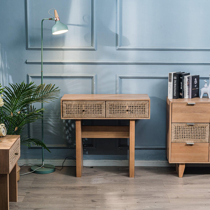 Console 2 tiroirs en bois et corde naturelle