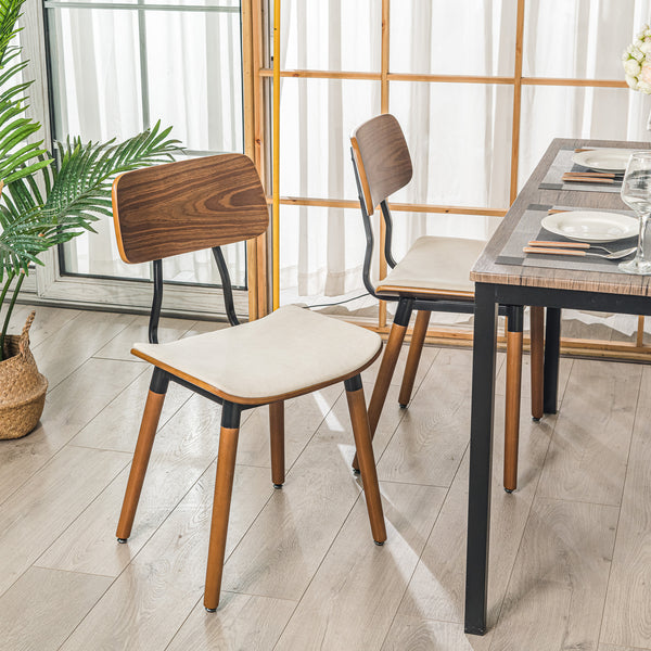 VICTORIA Set of 2 Wood and Beige Velvet Chairs