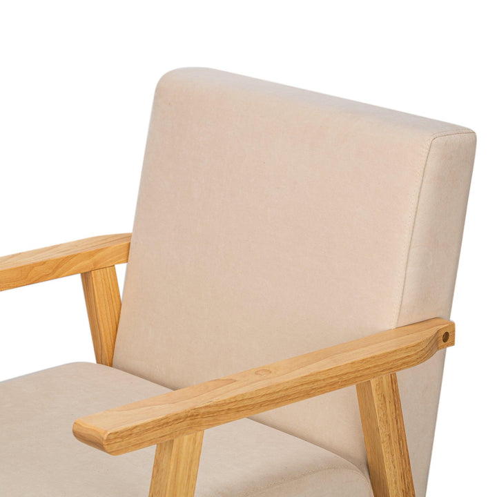 Fauteuil de salon en bois massif et tissu beige