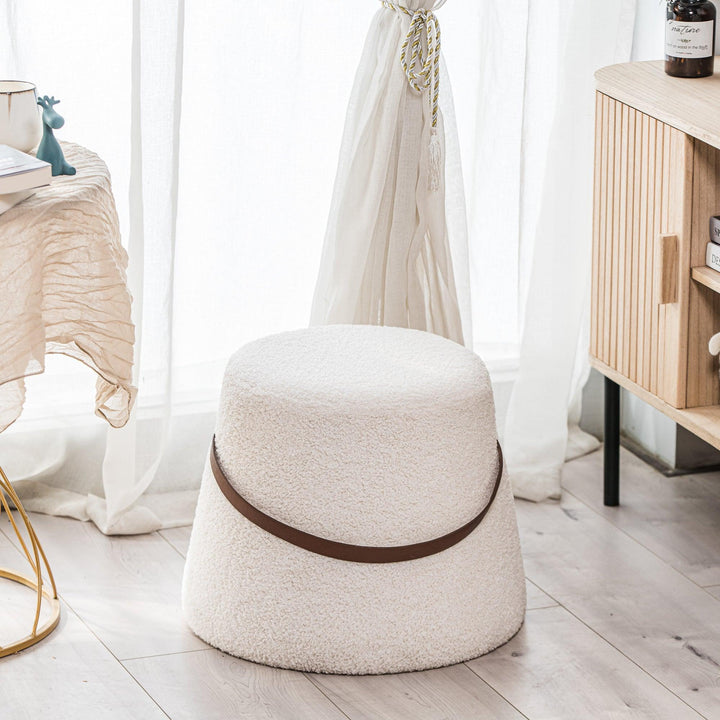 Pouf en bouclettes blanc avec corde