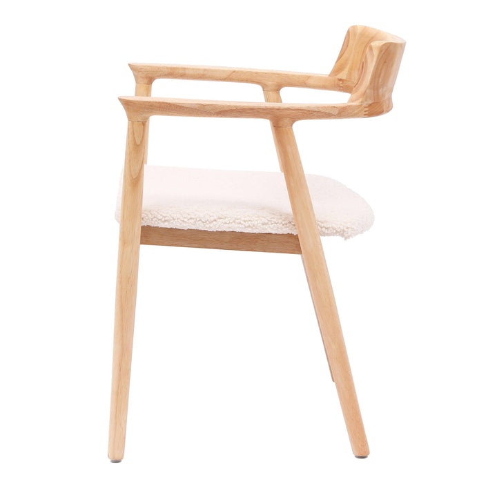 Lot de 2 chaises en bois massif avec accoudoirs et bouclettes blanches