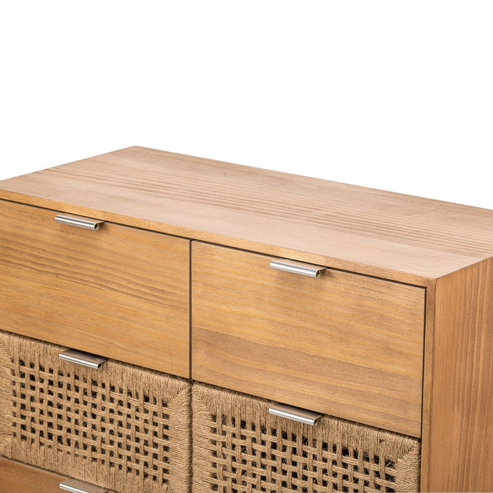 Commode 3 tiroirs en bois et corde naturelle