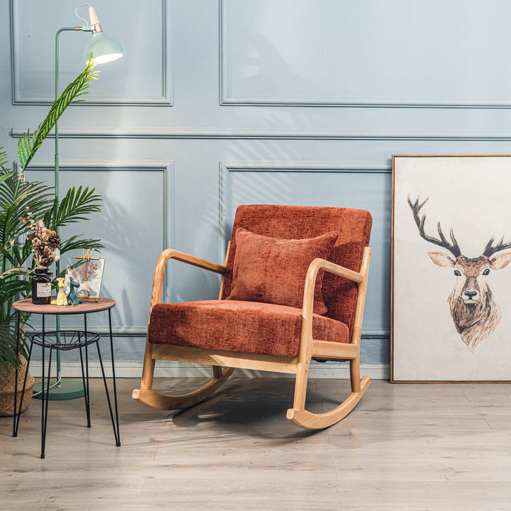 Rocking chair en bois massif et tissu terracotta