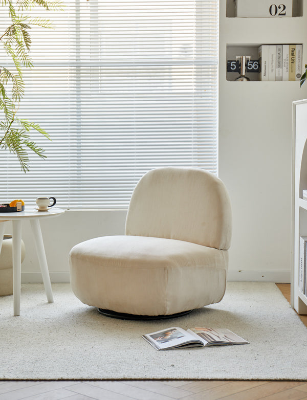 KAMPALA Beige Corduroy Swivel Lounge Chair