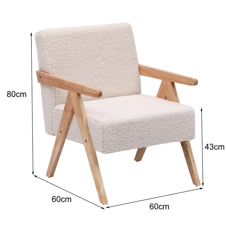 Fauteuil de salon en bois massif et bouclettes blanches