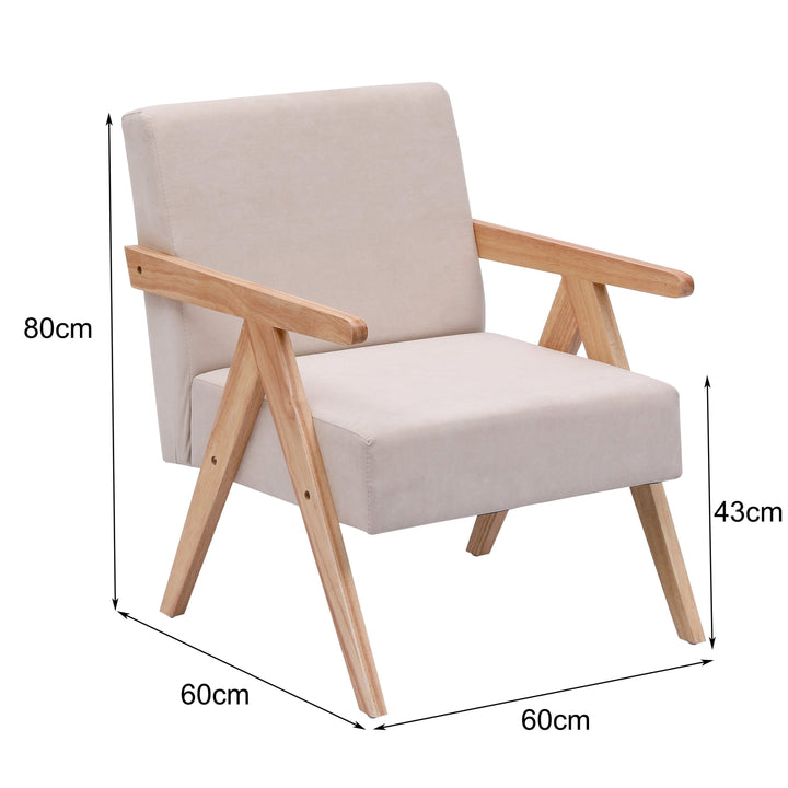 Fauteuil de salon en bois massif et velours beige